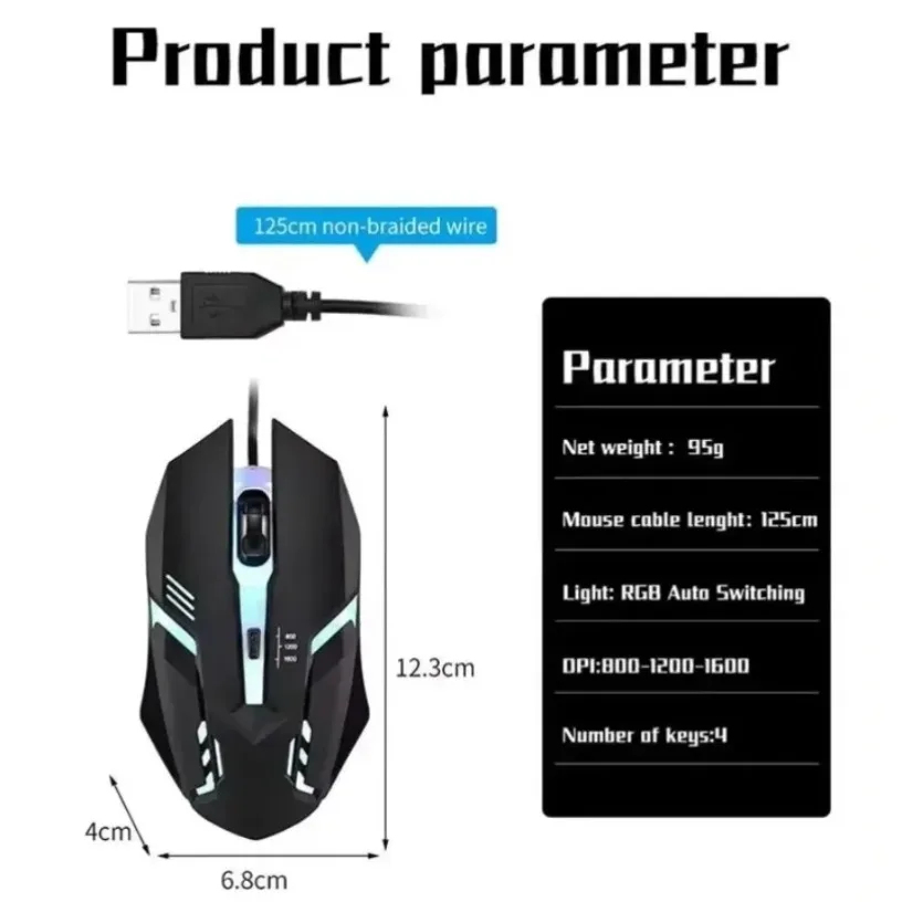Laptop Mouse - เมาส์เกมมิ่งแบบมีสาย USB สำหรับอีสปอร์ต พร้อมไฟ LED 3