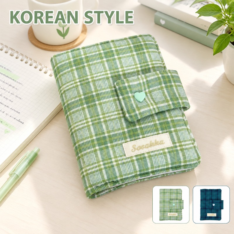 Laptop Sleeve - ปกผ้าลายตารางสีเขียวขาวสำหรับสมุดบันทึกสไตล์เกาหลีสดใส ปกสมุดนักเรียน เครื่องเขียนโรงเรียน
