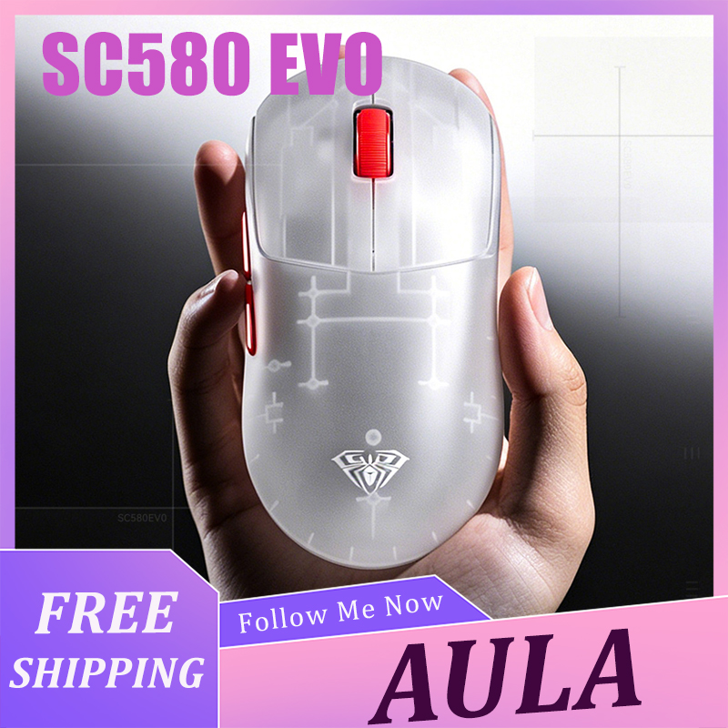 Laptop Mouse - AULA SC580 EVO เมาส์ไร้สายน้ำหนักเบาแบบไตรโหมดอายุการใช้งานแบตเตอรี่ยาวนานอัตราการสำรวจ 8K แบบคู่เซ็นเซอร์